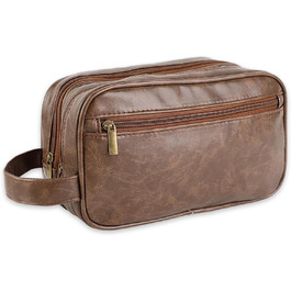 Чоловіча косметичка Kulturbeutel з водонепроникного PU-шкіряного матеріалу, двошарова, для подорожей та спорту (темно-коричнева)