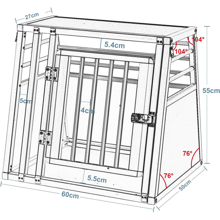Транспортна переноска для собак та котів EUGAD, алюмінієва, 65x85x71 см, з надійним замком, для подорожей та перевезення в автомобілі, чорна