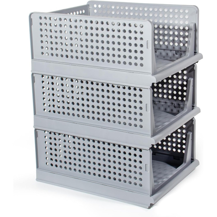 Closet Organizer 3-Piece Set, Folding Storage Boxes, Organization System for Drawers, Lockers, Closets (White) (Gray)