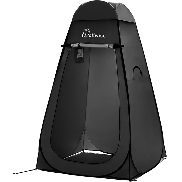 WofWise Portable Camping Shower Toilet Tent with UV Protection - Outdoor Privacy Shelter (Black, L)