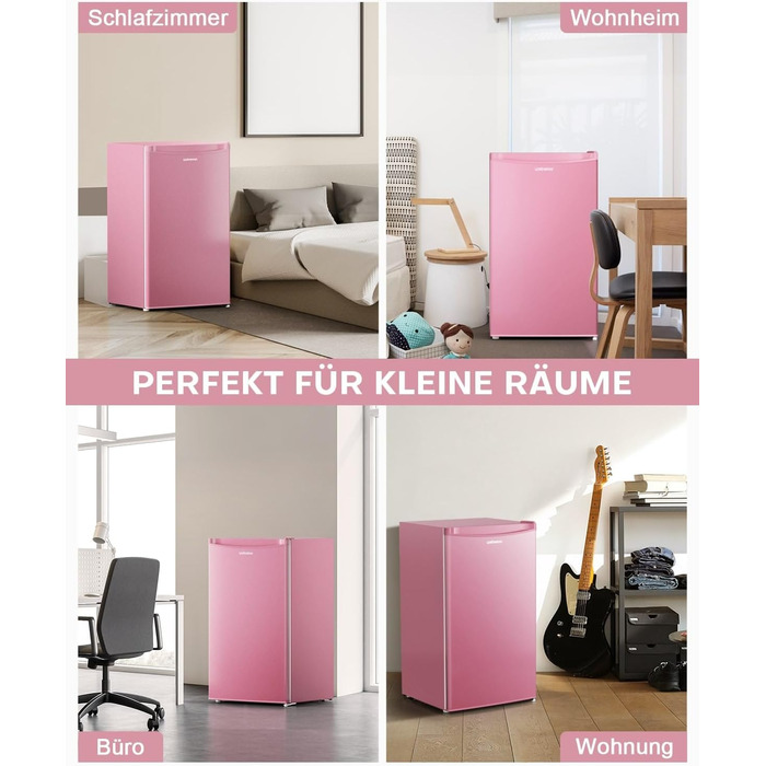 Холодильник Upstreman 91L BR321-Rosa з функцією швидкого охолодження, 5 температурних режимів (1-8°C), енергоефективний, 41 дБ, компактний, для студентів/офісу