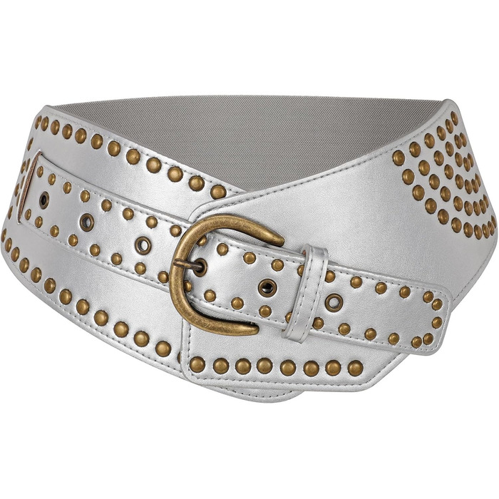 Жіночий вінтажний широкий еластичний пояс JASGOOD з пряжками, стрейч-пояс для карнавалу та косплею, 95 см (для талії 93-104 см), срібний, 75 см (для талії 69-79 см)