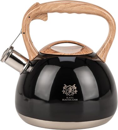 Чайник електричний KARL HAUSMANN Induktion 3L з автоматичним свистком - нержавіюча сталь, для індукційних, газових та електричних плит (Чорний)