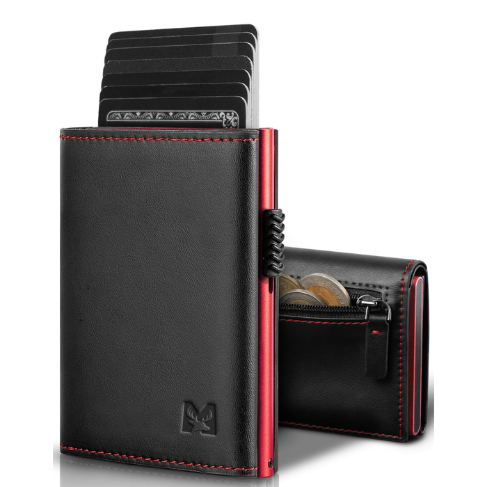 Чоловічий гаманець з RFID-захистом та відділенням для монет, Smart Wallet з вікном для документів, шкіряний гаманець для карт (чорно-червоний)