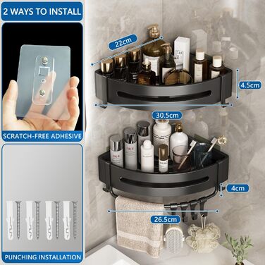 FOXWHALE Shower Shelf No Drilling, Corner Shower Rack Black, 2 Pack Triangle Shower Basket, Bathroom Shelf Bathroom Rack, Shower for Bath Kitchen Toilet Shampoo and Shower Gel (Triangular)