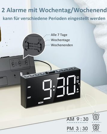 Digital Alarm Clock, Loud Vibration Alarm with Bed Shaker, Loud Alarm for Deep Sleepers, Large Display, Adjustable Volume & Brightness, Dual Alarm, Snooze, USB Charger, Easy Operation