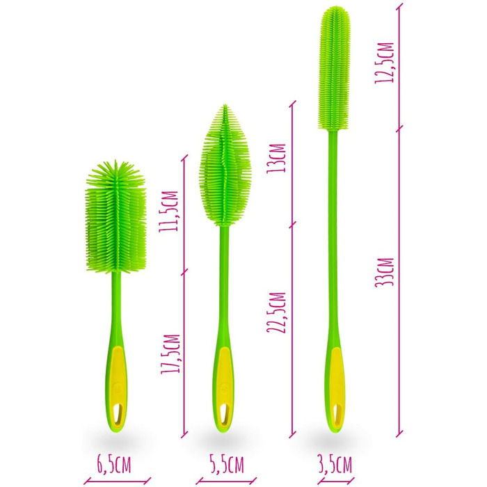 Kochblume Silicone Brush Set, 3-Piece with Interchangeable Heads | Bottle Brush, Dish Brush, Antibacterial, Germ-Free (anthracite)