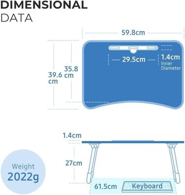 Стіл для ноутбука, піднос для ліжка, складаний портативний стіл для ноутбука, піднос для читання, піднос для сніданку, стіл для ноутбука, тримач для напоїв, піднос для книг, для вітальні, офісу та в дорогу, 60 x 40 см, білий