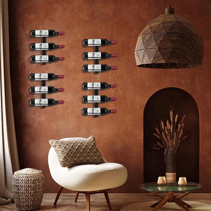 Wine Rack Bottle Rack, Wall Wine Rack for 12 Wine Bottles, Solid Wood Wine Rack Wall, Metal Wine Rack Hanging Wall Mount Wine Bottle Racks for Kitchen, Dining Room, Indoor, Black