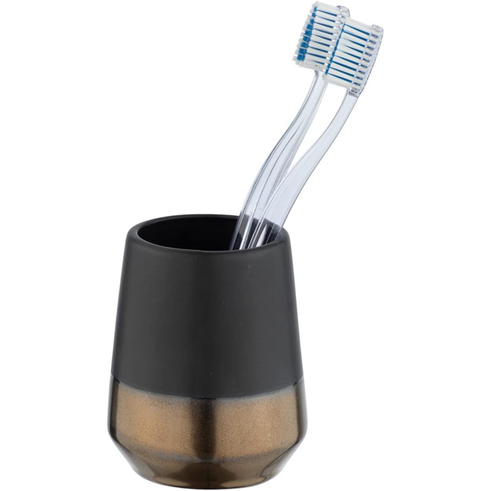 Дозатор для рідкого мила та лосьйону WENKO Brandol, кераміка, 450 мл, 9.8 x 14.1 x 9.8 см, чорний, з підстаканником