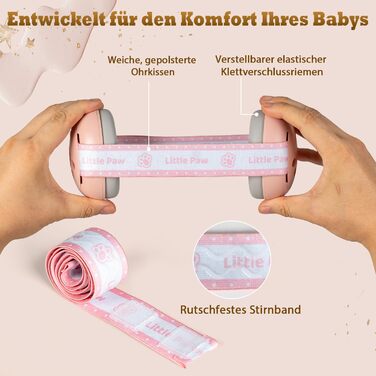 Навушники для захисту від шуму для малюків та дітей до 48 місяців - захист від шуму, регульоване антиковзне обруч, захист від пошкодження слуху, покращує сон (Рожевий)