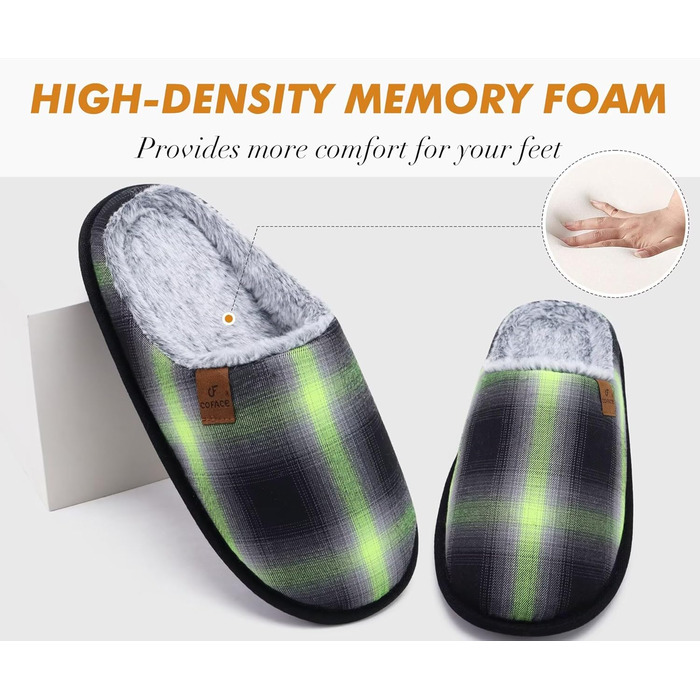 Чоловічі домашні тапочки COFACE з піною пам'яті, теплі, з вовняної тканини, з антиковзкою гумовою підошвою, розмір 40-49, 46 EU, зелені/чорні
