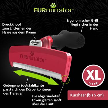 FURminator для собак XL: щітка для видалення підшерстка для великих собак, покращений дизайн (прозора, для короткошерстих)