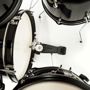 Fame 5-Piece Drum Set Black - Комплект барабанів з аксесуарами, включаючи бас-барабан, томи, малий барабан, стійки та табурет