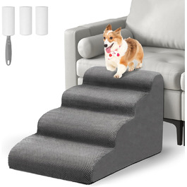 Сходинки для собак маленьких порід Otauoaea: 4 сходинки, протиковзкі, для диванів та ліжок, знімний чохол, сірий колір