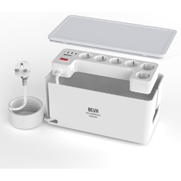 Блок розеток BEVA з прихованими роз'ємами, 3680W/16A, захист від перенапруги 1050J, 6 розеток + 3 USB-A + 1 USB-C (15W), з вимикачем, білий, 2м кабель