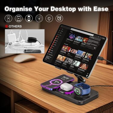 Бездротова зарядна станція 4-в-1 для iPhone, складаний тримач для планшета, індуктивне зарядне для iPhone 16/15/14/13/12/11 та iWatch