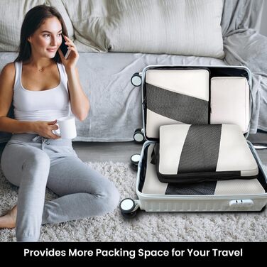 Набір органайзерів для валізи з компресією, 6 шт. - Кубики для пакування одягу, білий (Elfenbein) - Організація багажу в дорогу