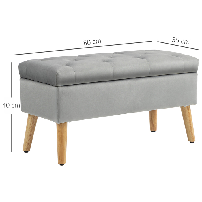 HOMCOM Storage Bench, Upholstered Bench with Lid, Bed Bench with Velvet Look, for Entryway, Bedroom, Living Room, Rubber Wood 102 x 35 x 43 cm Grey | Aosom