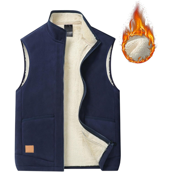 Чоловіча флісова жилетка та бодівармер, тепла жилетка, зимова терможилетка, флісова жилетка, бодівармер з блискавкою, смарт-жилетка, безрукавна куртка (XL, Синій)