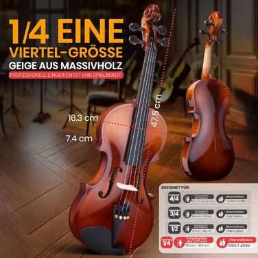 Скрипка Pyle Instrument 3/4 з дерева – повний набір для дітей та початківців з підставкою, струною, коліумом та чохлом