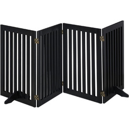 Relaxdays Adjustable Folding Pet Gate - 4 Panel, Black MDF - 92 x 206.5 cm