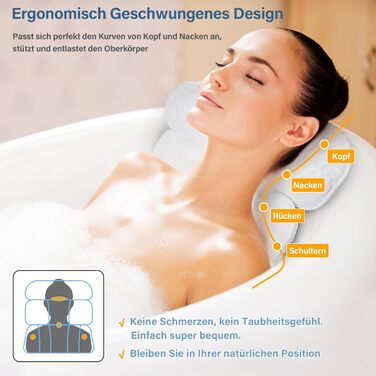 CZL Bathtub Pillow - Neck Pillow for Bathtub with 8 Suction Cups - 3-Piece Neck Pillow - Bathtub Accessories - Bath Pillow - Bathtub Cushion - Bathtub Pillow for Bathtub - White
