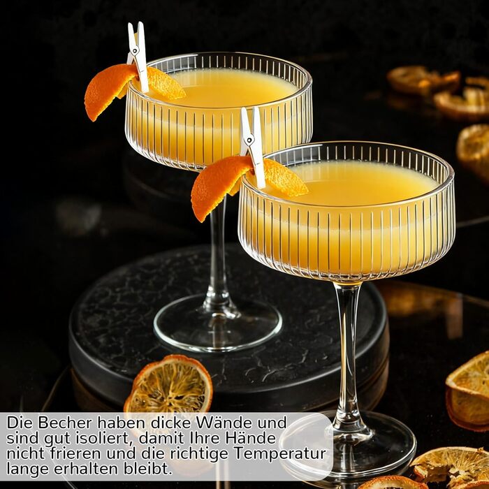 Бокали для коктейлів Martini Crystal Coupe 260 мл, набір 4 шт., великі бокали для шампанського та еспресо Мартіні, ручна робота