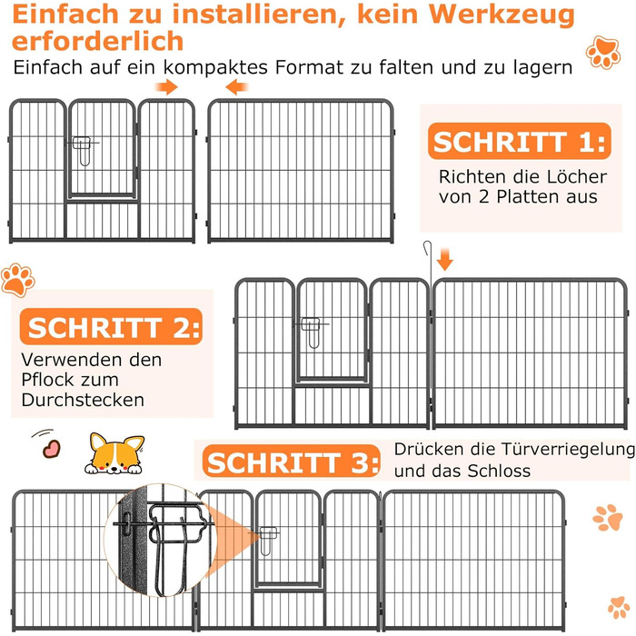 Металевий вольєр для собак та котів Costway, 80 см, 8-секційний, з дверцятами, для собак, котів, кроликів, чорний