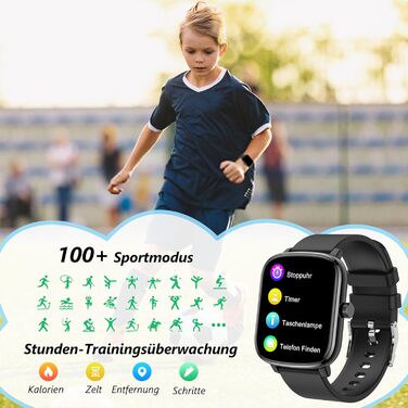 Смарт-годинник KALINCO для дітей та чоловіків, 1.69” з моніторингом серцевого ритму, сну, крокоміра та сповіщеннями про дзвінки/повідомлення. Чорний