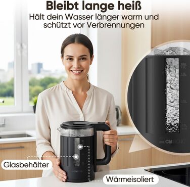 Електричний чайник Clatronic WK 3837: 1,7 л, скло, BPA Free, з підсвічуванням, для дому