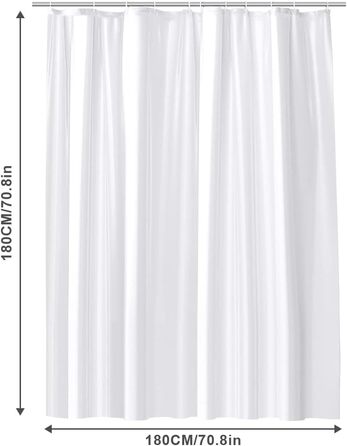 Шторка для душу URAQT, водонепроникна, антигрибкова, швидковисихаюча, PEVA, 180x180 см, 12 кілець, для ванни (Біла)