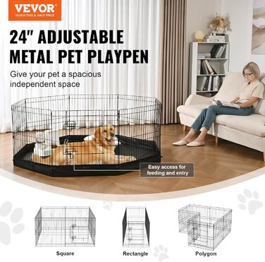 VEVOR 8-Panel Foldable Dog Playpen with Waterproof Cover & Mat - 61cm High