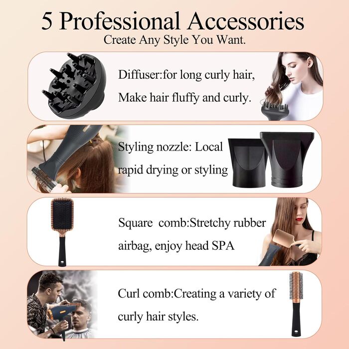 Професійний фен лоеvely рожевий 2400W з іонізацією та AC мотором, з насадкою-дифузором, 3 режими нагріву та 2 швидкості, для дому та салону