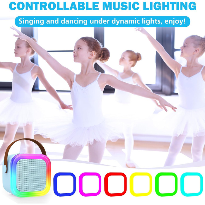 Портативна караоке-машина для дітей та дорослих з 2 бездротовими мікрофонами. Караоке-система з мікрофонами, блакитна. Подарунок для дівчаток віком 4-12 років.