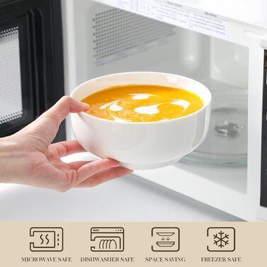 Набір з 4 великих порцелянових мисок MALACASA, 800 мл, для мюслі, супу, рамену, білий