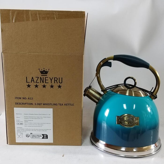 Чайник-свисток 3л з нержавіючої сталі з термостійкою ручкою, для індукційних плит (блакитний)