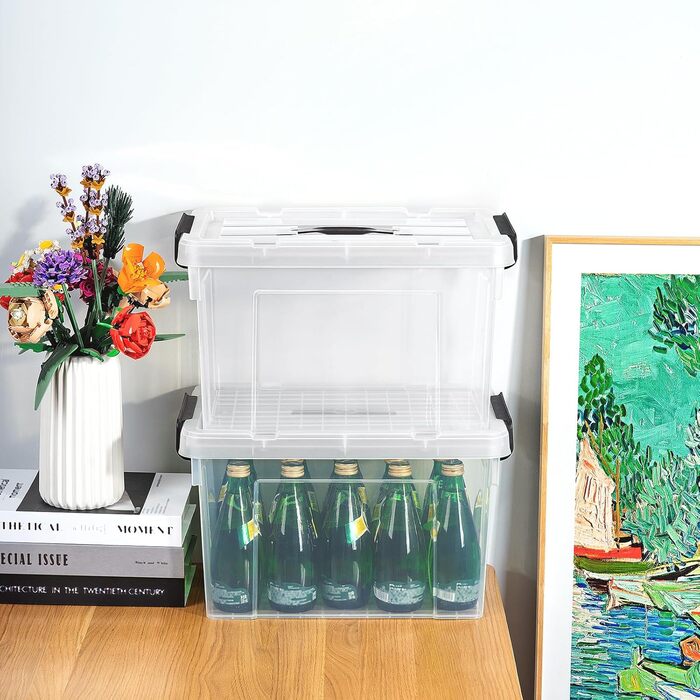 Cetomo Storage Boxes, Portable Plastic Boxes with Lids, Organizer Containers with Handles and Clips, Stackable, Nesting, for Home and Office, Transparent, 90L-3 Pack (20L*3)