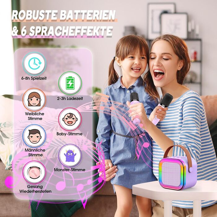 Караоке-мікрофон для дітей Dislocati 3-12 років з Bluetooth та LED-підсвіткою, фіолетовий. Портативна музична іграшка для вечірок