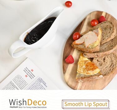 WishDeco біла соусниця з кераміки 220 мл, порцелянова соусниця з ручкою для соусу, салатної заправки, бульйону, крему