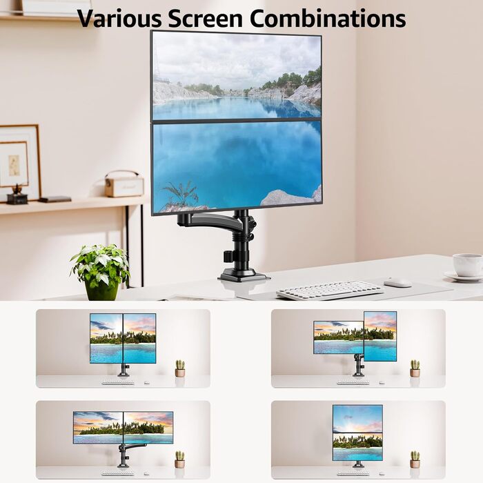 Кріплення для монітора MOUNTUP - 2 монітори, 13-32 дюйми, регульоване, VESA 75/100mm, 2-10 кг, EU6016B