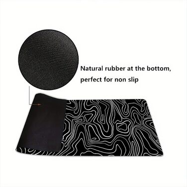 Великий килимок для столу 800x400 мм - ігровий килимок для миші з прошитими краями, неслизька підкладка, килимок для клавіатури та миші Black & White Abstraction (Топографічна лінія)