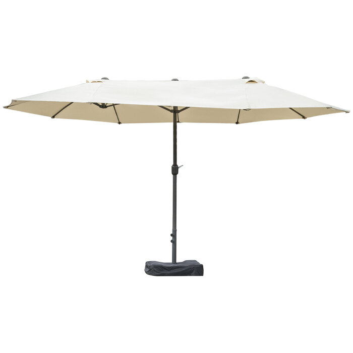 Outsunny Double Canopy Sun Umbrella Garden Umbrella Patio Umbrella with Hand Crank and Umbrella Stand, Oval 460 x 270 x 240 cm in Cream White