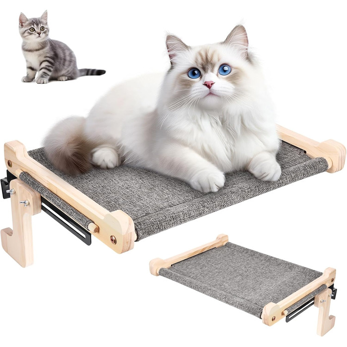 Підвісне ліжко для котів на підвіконня, 45x36 см, міцне, до 40 кг, з тканини льон