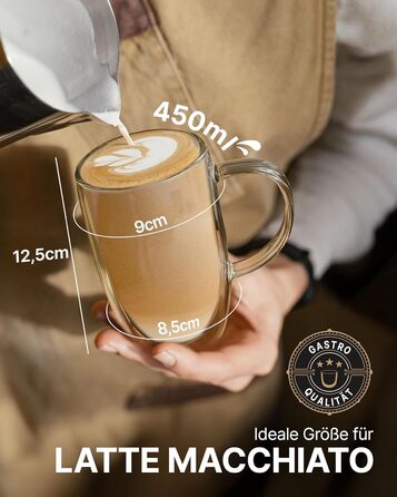 Набір кавових чашок Lemontree 4 шт. 250 мл, з боросилікатного скла, для капучино, лате макіато, 180°C, стійкі до миття в посудомийній машині, професійна якість