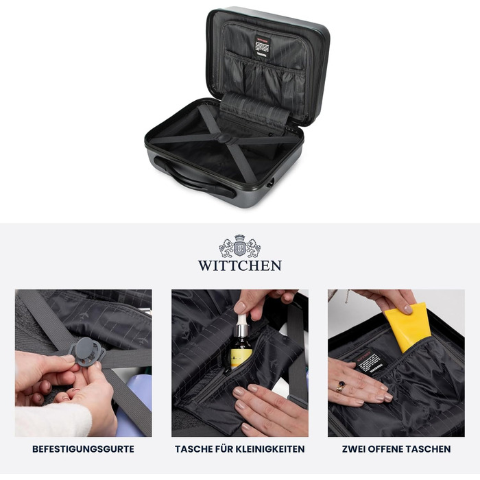 Валіза на колесах WITTCHEN Globe Line S з ABS-пластику, 4 колеса, кодовий замок, телескопічна ручка. Підходить для ручної поклажі Lufthansa, Eurowings, Ryanair, Condor, Discover Airlines. Колір: сірий.