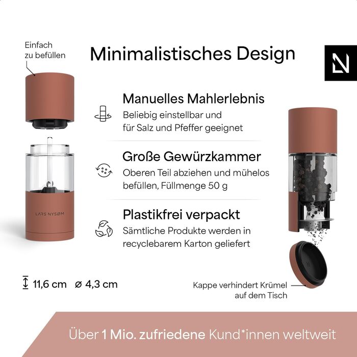 Набір млинок для солі та перцю LARS NYSØM з нержавіючої сталі з регульованою керамічною жорною (2 шт.)