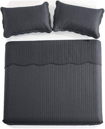 Тканинна ковдра на ліжко (односпальне) з наволочками, MoonLight20015, антрацит/темно-сірий, для спальні, декоративна, двостороння