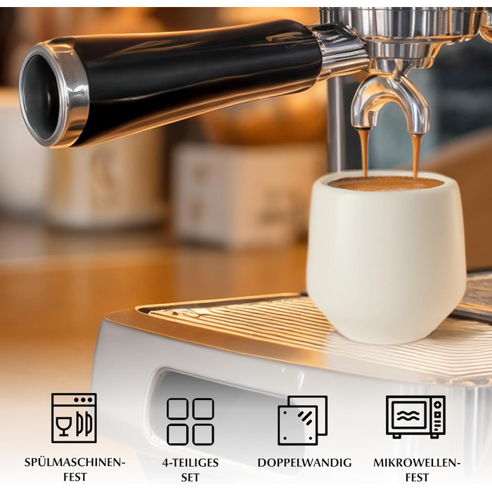 Набір чашок для еспресо Miamio (4 шт., 90 мл) - керамічні чашки без ручки, товстостінні, для мокко, білий колір, Luxe Collection