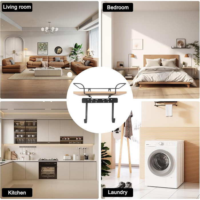 Настінна вішалка для праски та гладильної дошки, органайзер для прасування, дерев'яний підстав, регульовані гачки, для пральні